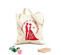 AILOONG Borse da donna in tela di cotone salva la data con sagome di coppie con eleganti elementi di design Tessuto spesso 340g/m² Materiale delicato sulla pelle