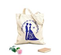 AILOONG Borse da donna in tela di cotone salva la data con sagome di coppie con eleganti elementi di design Tessuto spesso 340g/m² Materiale delicato sulla pelle