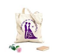 AILOONG Borse da donna in tela di cotone salva la data con sagome di coppie con eleganti elementi di design Tessuto spesso 340g/m² Materiale delicato sulla pelle