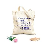 AILOONG Borse da donna in tela di cotone Siate vigilanti, state saldi nella fede, siate coraggiosi, siate forti. (Bibbia, 1 Corinzi 16:13) Tessuto spesso 340g/m² Materiale delicato sulla pelle