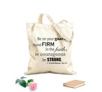 AILOONG Borse da donna in tela di cotone Siate vigilanti, state saldi nella fede, siate coraggiosi, siate forti. (Bibbia, 1 Corinzi 16:13) Tessuto spesso 340g/m² Materiale delicato sulla pelle