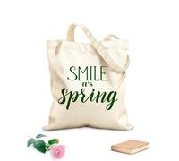 AILOONG Borse da donna in tela di cotone sorridi, primavera calligrafia disegnata a mano e penna a pennello Tessuto spesso 340g/m² Materiale delicato sulla pelle