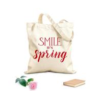 AILOONG Borse da donna in tela di cotone sorridi, primavera calligrafia disegnata a mano e penna a pennello Tessuto spesso 340g/m² Materiale delicato sulla pelle