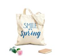 AILOONG Borse da donna in tela di cotone sorridi, primavera calligrafia disegnata a mano e penna a pennello Tessuto spesso 340g/m² Materiale delicato sulla pelle