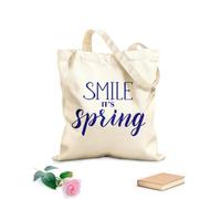 AILOONG Borse da donna in tela di cotone sorridi, primavera calligrafia disegnata a mano e penna a pennello Tessuto spesso 340g/m² Materiale delicato sulla pelle