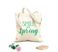 AILOONG Borse da donna in tela di cotone sorridi, primavera calligrafia disegnata a mano e penna a pennello Tessuto spesso 340g/m² Materiale delicato sulla pelle