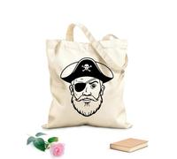 AILOONG Borse da donna in tela di cotone Tessuto spesso 12 once ritratto di pirata con benda sull'occhio e cappello da capitano tema nautico avventuroso Materiale delicato sulla pelle 31x36cm Media