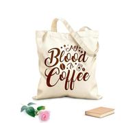 AILOONG Borse da donna in tela di cotone Tessuto spesso 340g/m² il mio sangue è caffè tipografia lettering design del caffè Materiale delicato sulla pelle