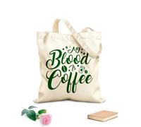 AILOONG Borse da donna in tela di cotone Tessuto spesso 340g/m² il mio sangue è caffè tipografia lettering design del caffè Materiale delicato sulla pelle