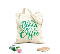 AILOONG Borse da donna in tela di cotone Tessuto spesso 340g/m² il mio sangue è caffè tipografia lettering design del caffè Materiale delicato sulla pelle