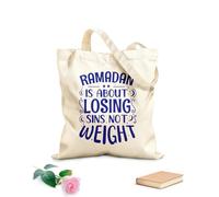 AILOONG Borse da donna in tela di cotone Tessuto spesso 340g/m² Il Ramadan riguarda la perdita dei peccati, non del peso, mese sacro del Ramadan, tipografia Materiale delicato sulla pelle