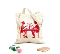 AILOONG Borse da donna in tela di cotone Tessuto spesso 340g/m² silhouette di coppia romantica che cena a un tavolo con del vino Materiale delicato sulla pelle