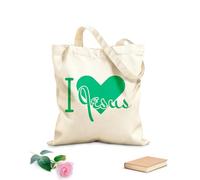 AILOONG Borse della spesa in poliestere e cotone Amo Gesù, slogan creativo, lettere disegnate a mano Tessuto spesso 340g/m² Riutilizzabile