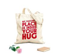 AILOONG Borse della spesa in poliestere e cotone Il mio posto preferito è dentro il tuo abbraccio - Citazione d'amore Tessuto spesso 340g/m² Riutilizzabile