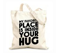 AILOONG Borse della spesa in poliestere e cotone Il mio posto preferito è dentro il tuo abbraccio - Citazione d'amore Tessuto spesso 12 once Riutilizzabile 25x30cm Piccola
