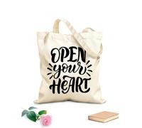 AILOONG Borse della spesa in poliestere e cotone Iscrizione Apri il tuo cuore Tessuto spesso 12 once Riutilizzabile 31x36cm Media
