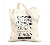 AILOONG Borse della spesa in poliestere e cotone Lettering a mano con versetti della Bibbia e parole gentili Tessuto spesso 12 once Riutilizzabile 31x36cm Media