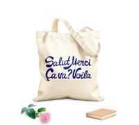 AILOONG Borse della spesa in poliestere e cotone Lettering francese con parole rosse e blu su bianco Tessuto spesso 340g/m² Riutilizzabile
