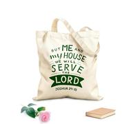 AILOONG Borse della spesa in poliestere e cotone Scritte a mano con versetto della Bibbia Io e la mia casa Noi Tessuto spesso 340g/m² Riutilizzabile