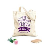 AILOONG Borse della spesa in poliestere e cotone Scritte a mano con versetto della Bibbia Io e la mia casa Noi Tessuto spesso 340g/m² Riutilizzabile