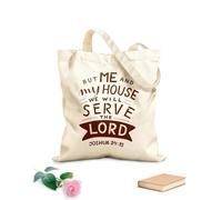 AILOONG Borse della spesa in poliestere e cotone Scritte a mano con versetto della Bibbia Io e la mia casa Noi Tessuto spesso 340g/m² Riutilizzabile