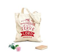 AILOONG Borse della spesa in poliestere e cotone Scritte a mano con versetto della Bibbia Io e la mia casa Noi Tessuto spesso 340g/m² Riutilizzabile