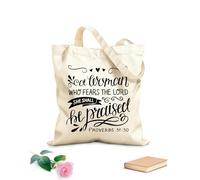AILOONG Borse della spesa in poliestere e cotone Scrittura a mano con versetto della Bibbia Una donna che ha paura Tessuto spesso 12 once Riutilizzabile 25x30cm Piccola