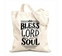 AILOONG Borse della spesa in poliestere e cotone Scrittura a mano e versetto della Bibbia Benedici il Signore o mio Tessuto spesso 12 once Riutilizzabile 25x30cm Piccola