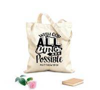 AILOONG Borse della spesa in poliestere e cotone Tessuto spesso 12 once Scritte a mano con versi della Bibbia con Dio in tutte le cose Riutilizzabile 35x40cm Grande