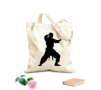 AILOONG Borse della spesa in poliestere e cotone Tessuto spesso 12 once Silhouette Di Pencak Silat Atleta In Azione Riutilizzabile 35x40cm Grande