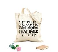 AILOONG Borse della spesa in poliestere e cotone Tessuto spesso 12 once Trova la forza Le braccia eterne che tengono Riutilizzabile 31x36cm Media