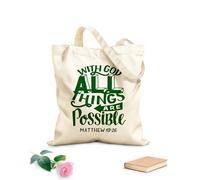 AILOONG Borse della spesa in poliestere e cotone Tessuto spesso 340g/m² Scritte a mano con versi della Bibbia con Dio in tutte le cose Riutilizzabile