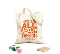 AILOONG Borse della spesa in poliestere e cotone Tessuto spesso 340g/m² Scritte a mano con versi della Bibbia con Dio in tutte le cose Riutilizzabile