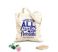 AILOONG Borse della spesa in poliestere e cotone Tessuto spesso 340g/m² Scritte a mano con versi della Bibbia con Dio in tutte le cose Riutilizzabile