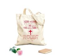 AILOONG Borse della spesa in poliestere e cotone Tessuto spesso 340g/m² Versetto biblico d'oro Giovanni 3:16 Perché Dio ha tanto amato Riutilizzabile
