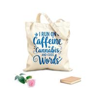 AILOONG Borse della spesa in poliestere e cotone Vado a caffeina, canna parolacce Tessuto spesso 340g/m² Riutilizzabile