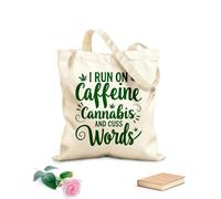 AILOONG Borse della spesa in poliestere e cotone Vado a caffeina, canna parolacce Tessuto spesso 340g/m² Riutilizzabile