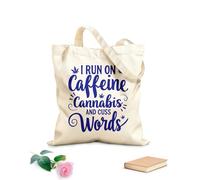 AILOONG Borse della spesa in poliestere e cotone Vado a caffeina, canna parolacce Tessuto spesso 340g/m² Riutilizzabile