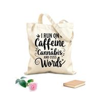 AILOONG Borse della spesa in poliestere e cotone Vado a caffeina, canna parolacce Tessuto spesso 12 once Riutilizzabile 31x36cm Media