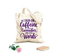 AILOONG Borse della spesa in poliestere e cotone Vado a caffeina, canna parolacce Tessuto spesso 340g/m² Riutilizzabile