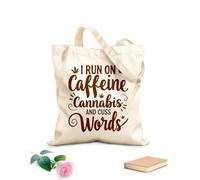 AILOONG Borse della spesa in poliestere e cotone Vado a caffeina, canna parolacce Tessuto spesso 340g/m² Riutilizzabile