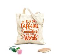 AILOONG Borse della spesa in poliestere e cotone Vado a caffeina, canna parolacce Tessuto spesso 340g/m² Riutilizzabile