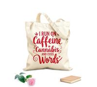 AILOONG Borse della spesa in poliestere e cotone Vado a caffeina, canna parolacce Tessuto spesso 340g/m² Riutilizzabile