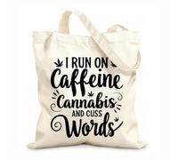 AILOONG Borse della spesa in poliestere e cotone Vado a caffeina, canna parolacce Tessuto spesso 12 once Riutilizzabile 25x30cm Piccola