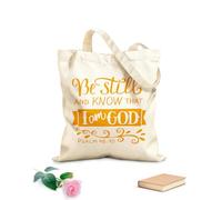 AILOONG Borse della spesa in poliestere e cotone Versetto della Bibbia: Fermatevi e sappiate che io sono Dio, Salmo Tessuto spesso 340g/m² Riutilizzabile