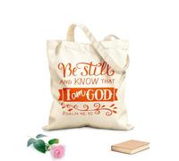 AILOONG Borse della spesa in poliestere e cotone Versetto della Bibbia: Fermatevi e sappiate che io sono Dio, Salmo Tessuto spesso 340g/m² Riutilizzabile