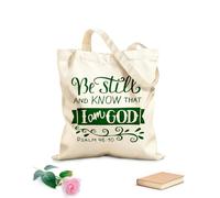 AILOONG Borse della spesa in poliestere e cotone Versetto della Bibbia: Fermatevi e sappiate che io sono Dio, Salmo Tessuto spesso 340g/m² Riutilizzabile