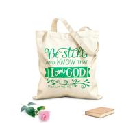 AILOONG Borse della spesa in poliestere e cotone Versetto della Bibbia: Fermatevi e sappiate che io sono Dio, Salmo Tessuto spesso 340g/m² Riutilizzabile