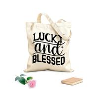 AILOONG Borse in tela con fantasia personalizzabile fortunato e benedetto Tessuto spesso 12 once Abbinabile agli abiti 35x40cm Grande