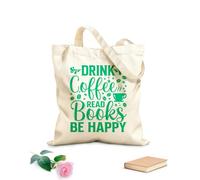 AILOONG Borse in tela stampate digitalmente Bere caffè leggere libri felicità tipografia amanti del caffè e dei libri Tessuto spesso 340g/m² Utilizzabile come trousse per il trucco
